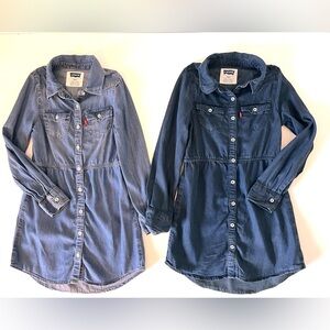 Levi’s Kid Girls Two Denim Blue Jean Dresses Light Wash and Dark Wash Size 6